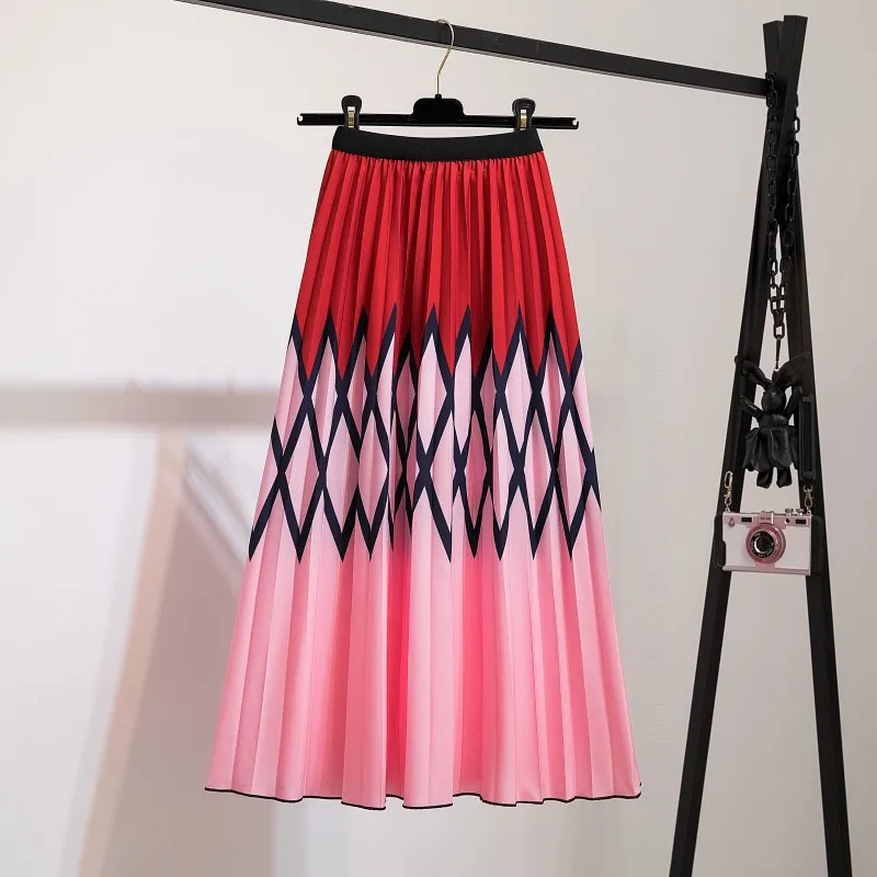 mini skirts for women Women Pleated Skirts Fashion High Waisted Elastic Girl 2022 Spring Summer Long Skirt Party Holiday Female A-Line Midi-Calf Skirt green skirt