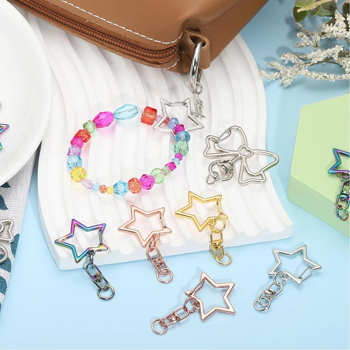 Star-shaped Spring Clip Keychain Holders Keychains Small Rings for DIY Handmade Keychain Decoration Making 15 Sets
