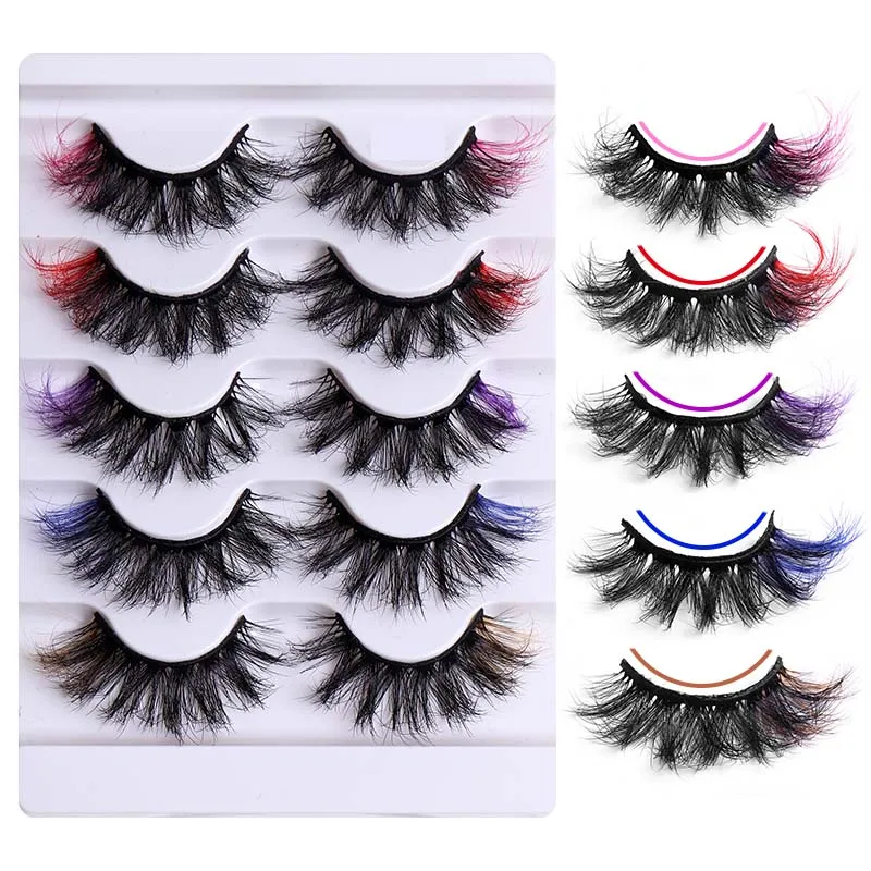 

2022 Blue Purple Pink Mix 3D Mink Colored Eyelashes ombre Vegan Strip Lashes Natural Dramatic Fluffy Colourful Cilias Party