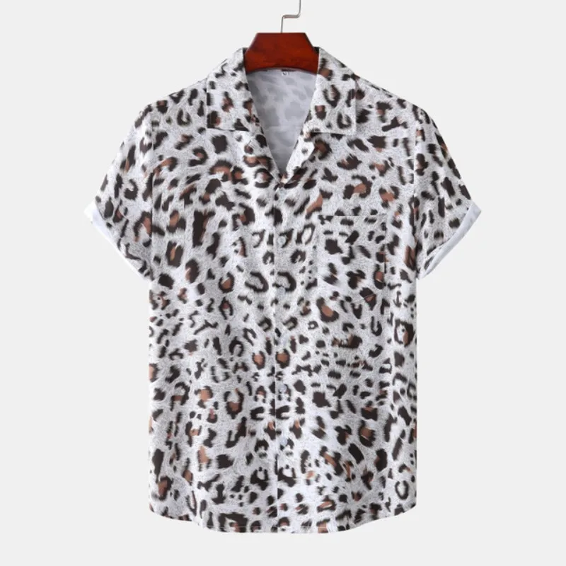 Fashion Leopard Print Summer Men's Shirts Casual Oversized Short Sleeve Fashion Single-Breasted Blouses Trend Tops Men Clothing 4