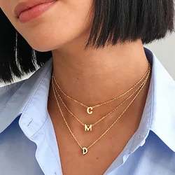 Gold Stainless Steel Initial Necklace - Personalized Name Choker Pendant (Gold)