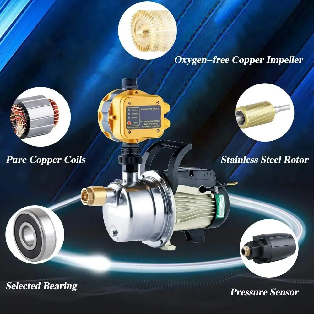 Household Water Booster Pump with 1/2 HP, 14 GPM Flow Rate, 110V for Shallow Well Irrigation