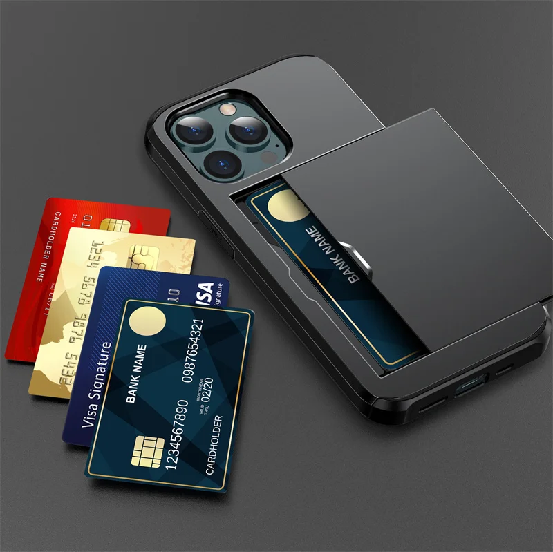 Case For iPhone 16e 15 14 13 12 11 16 Pro Max Mini XS XR 7 8 Plus SE Slide Wallet Card Slot Hard PC Heavy Duty Protective Cover