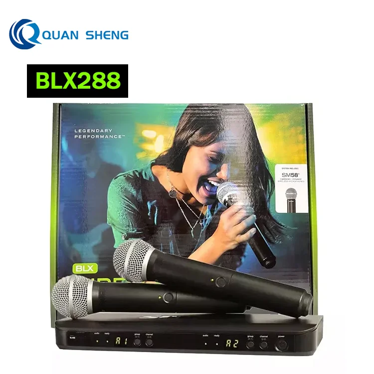 

BLX288 SM5 Professional 2 Channel Wireless Cardioid Dynamic Vocal Microphone UHF System Kit Handheld Mic for Karaoke