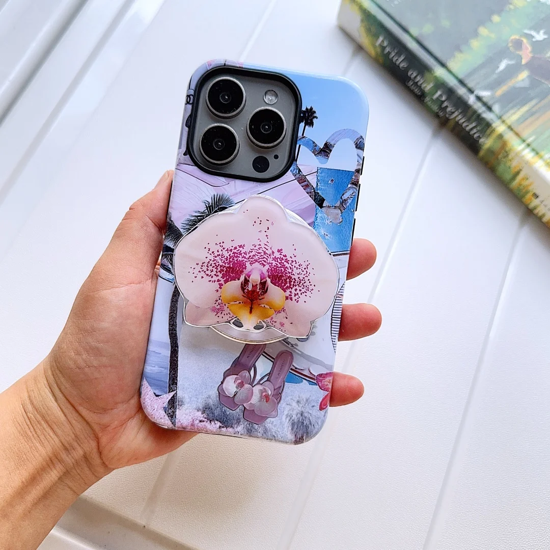 Flower Magnetic Attraction Phone Holder Case - Shockproof Back Cover
