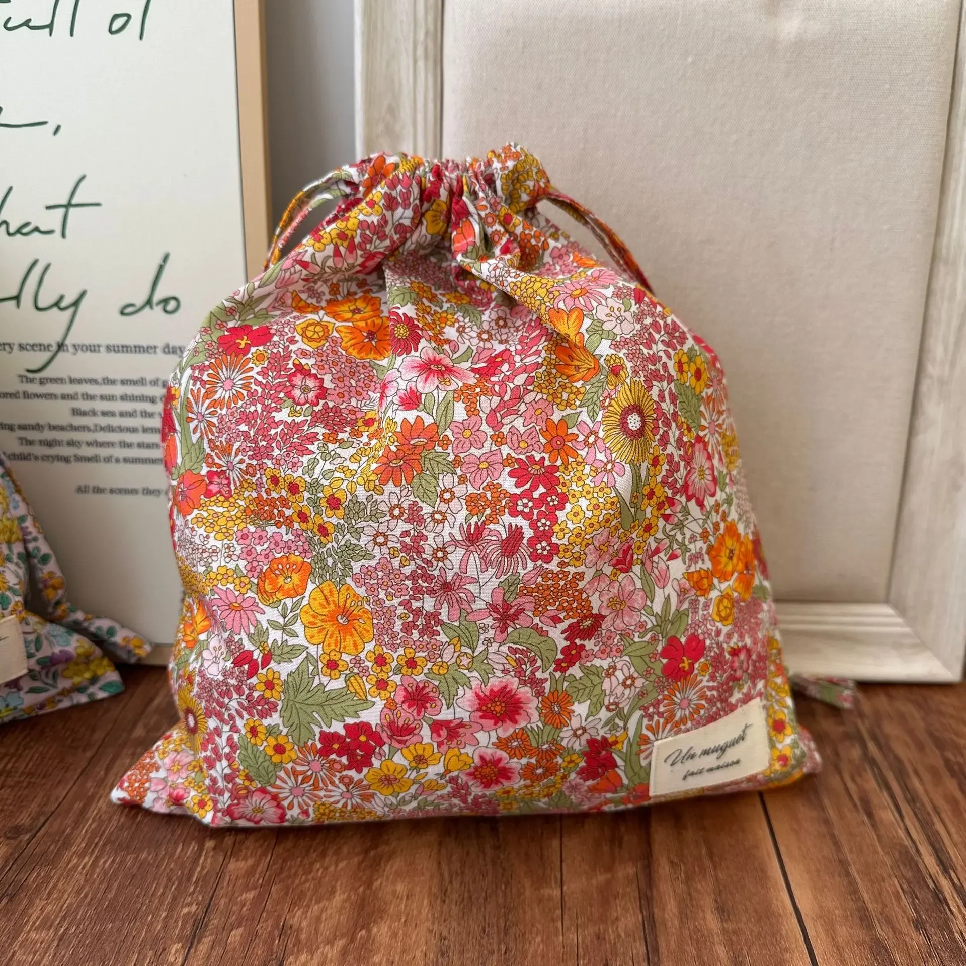 Portable Organizer Cotton Makeup Bag Travel Underwear Clothing Drawstring Bags Flower Print Mom Bags Cosmetic travel bag