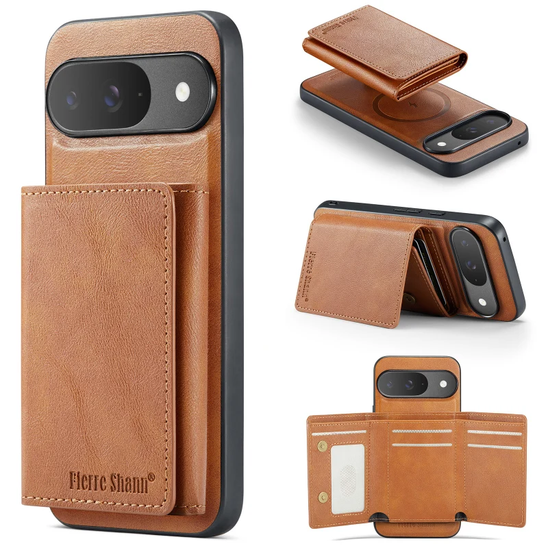 Magsafe-Compatible Magnetic Leather Wallet Phone Case with Card Slot & Stand