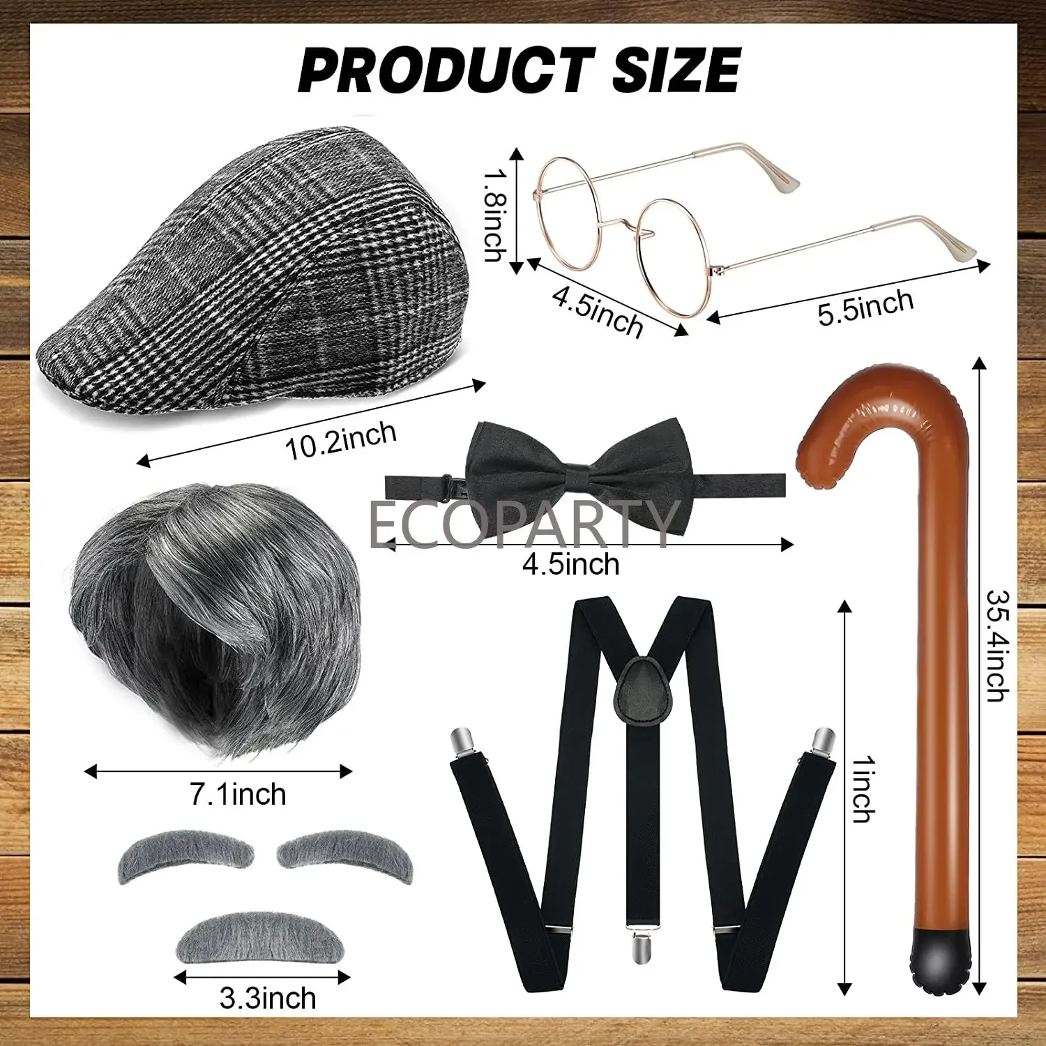 Old Man Costume Grandpa Costume Accessories Set for 100th Day of School Kids Adults 1920s Mens with Newsboy Hat Ecoarty