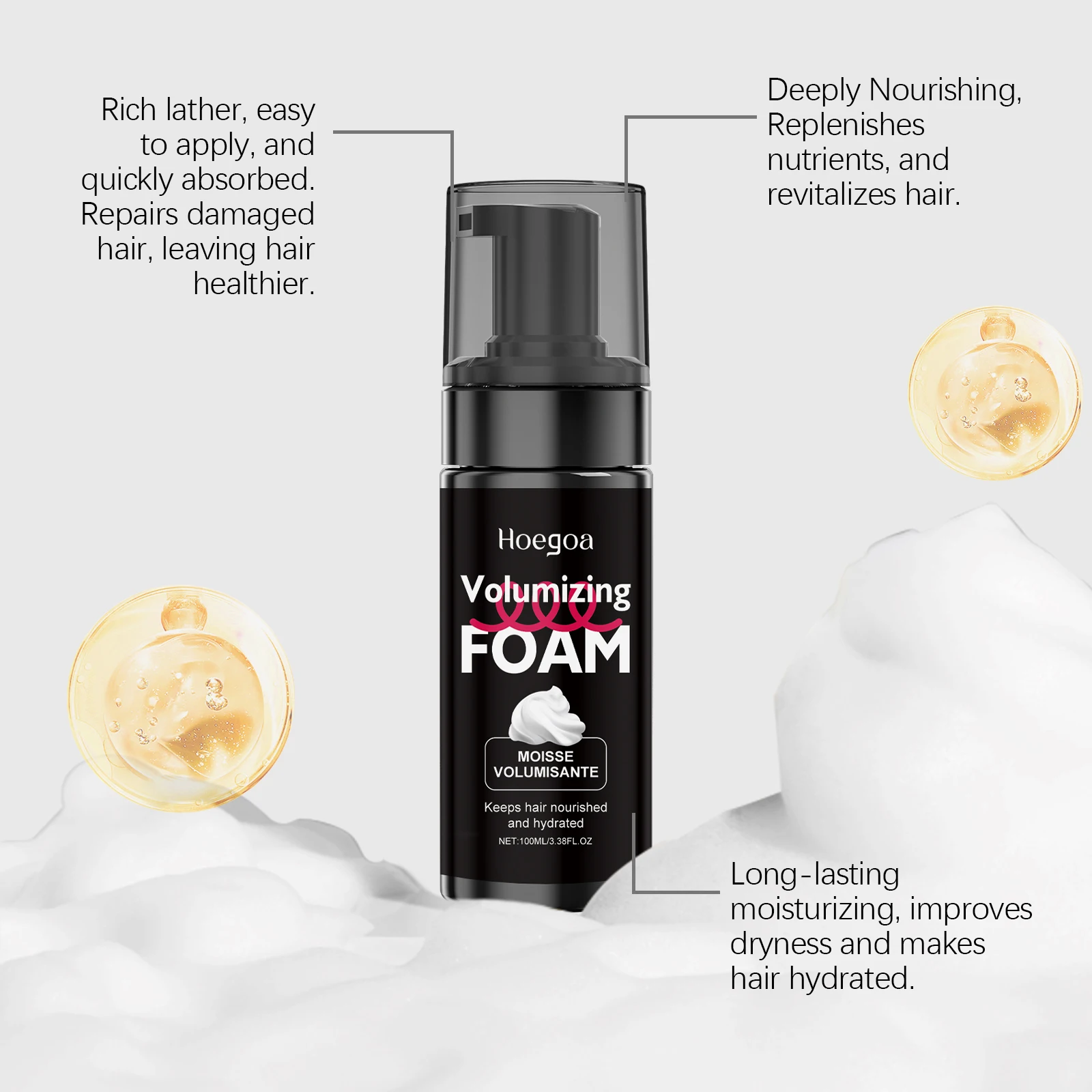 Hair Elasticity Mousse - A Refreshing-textured Hair Mousse for Natural Volume, Fullness, Nourishing and Smoothing Hair Strands