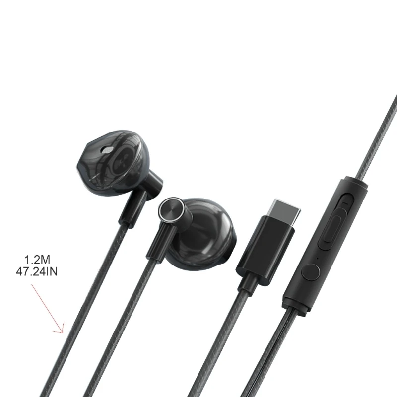 Wired Headphones Heavy Bass In Ear Headphone with Microphone Mobile Earbuds Wire Game Headset 3.5mm/Type-C
