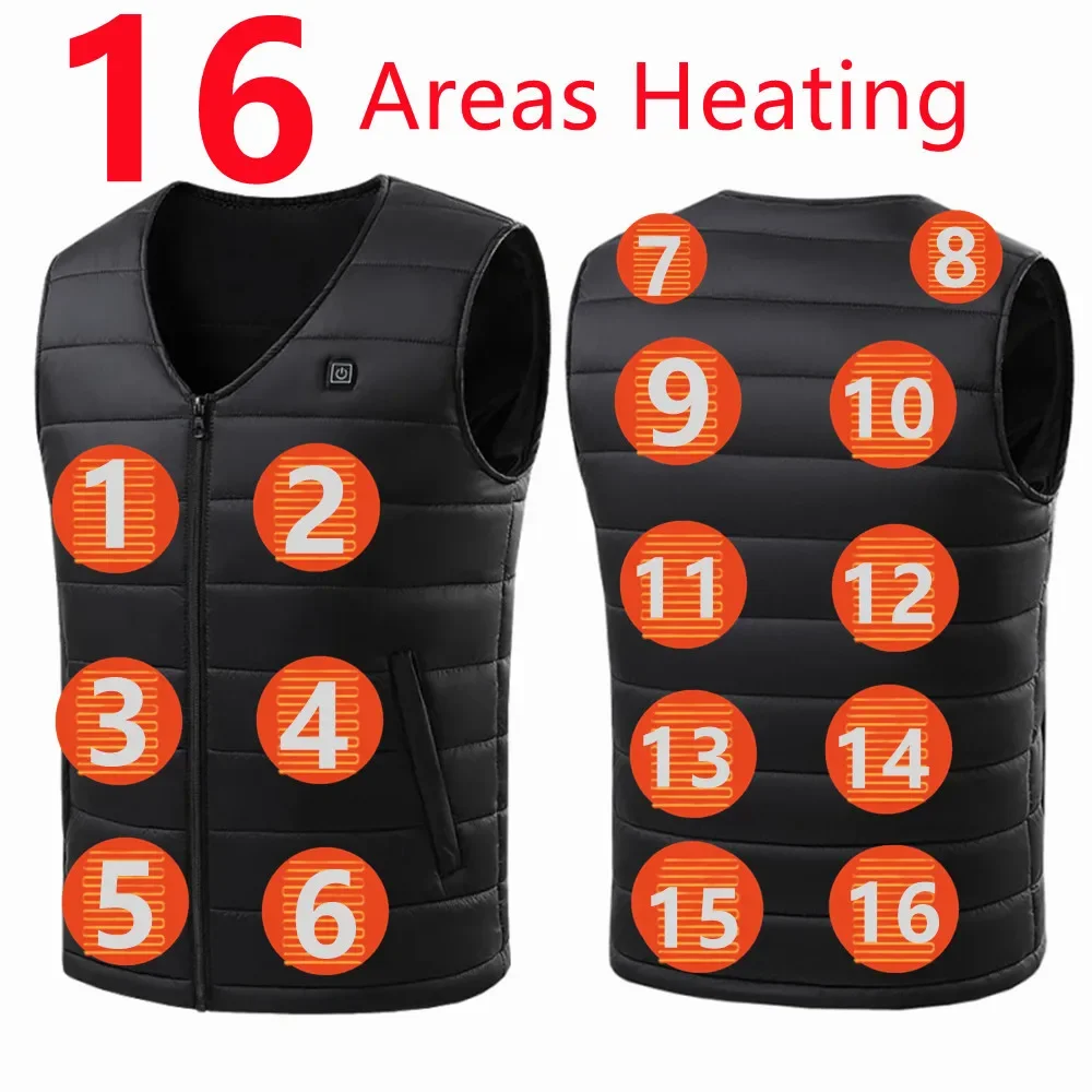 16 Places Self Heating Vest Men Women USB Heated Jacket Heating Vest Thermal Clothing Hunting Vest Winter Heating Jacket M-6XL pair of magnetic thermal self heating foot pad foot cushion insoles white