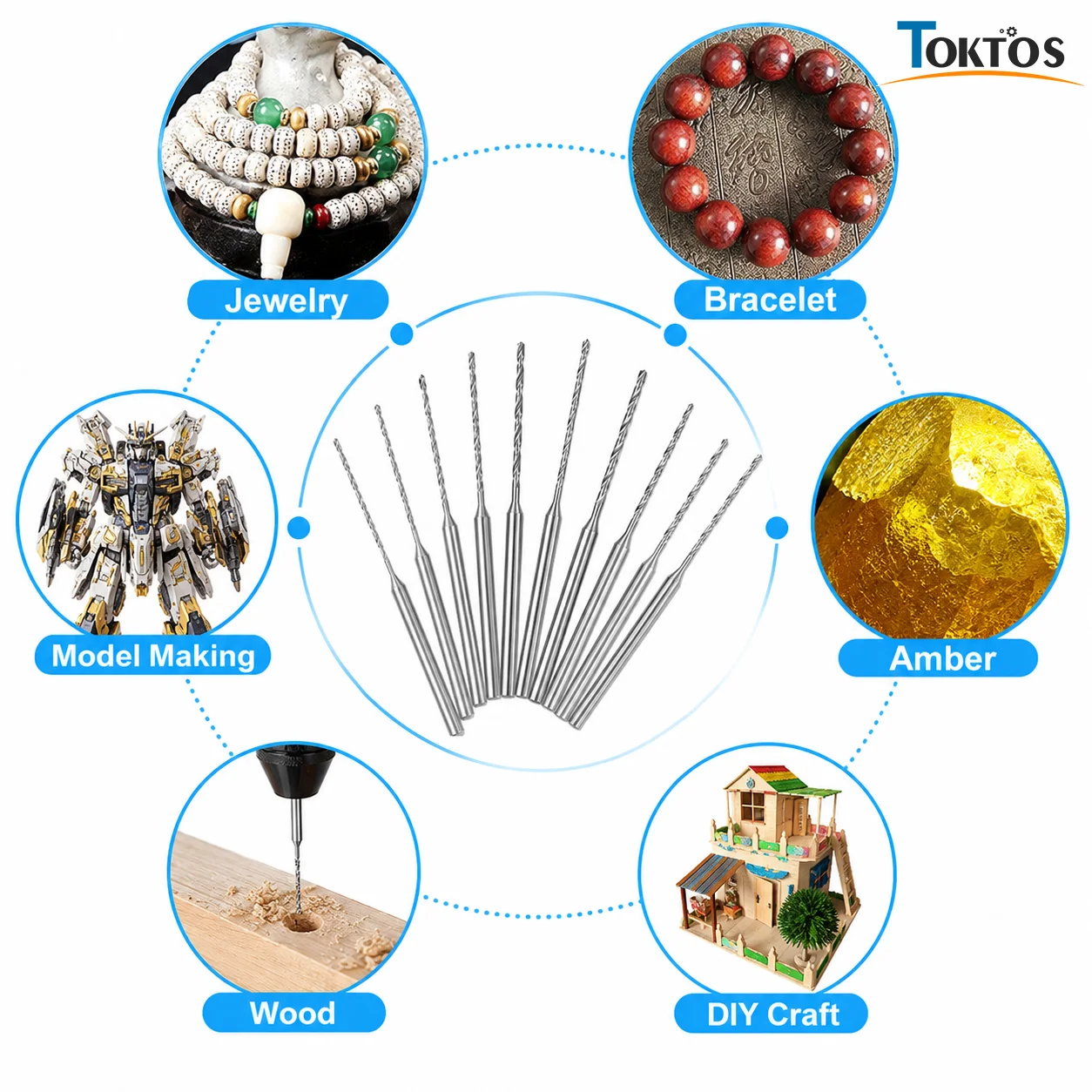 TOKTOS 10PCS HSS Micro Drill Bits 0.5-2.3mm 2.35mm Shank Precision Twist Drill Set for Jewelry Making Metalworking DIY Tools