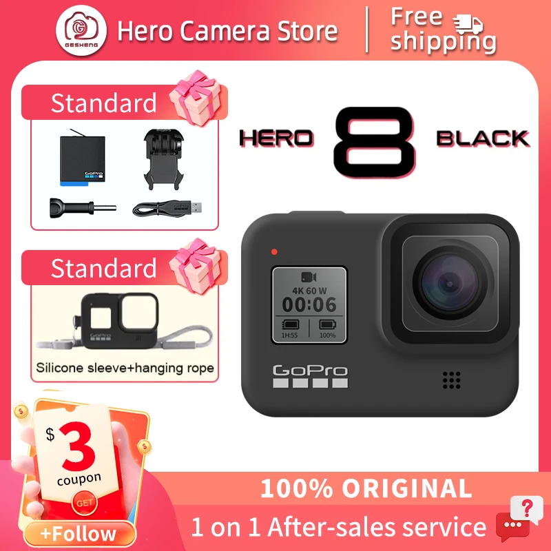 GoPro-Caméra Go Pro Hero 8 Black Stable, vidéo 4K, photo 12MP, portable,  diffusion en direct 1080p, sports de moto et de ski