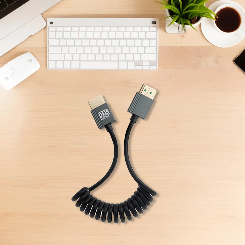 8K Ultra HD HDMI-Compatible To HDMI-Compatible Coiled Cable 48Gbps HDMI-Compatible 2.1 Cord 8K@60Hz 4K@120Hz Extension Converter
