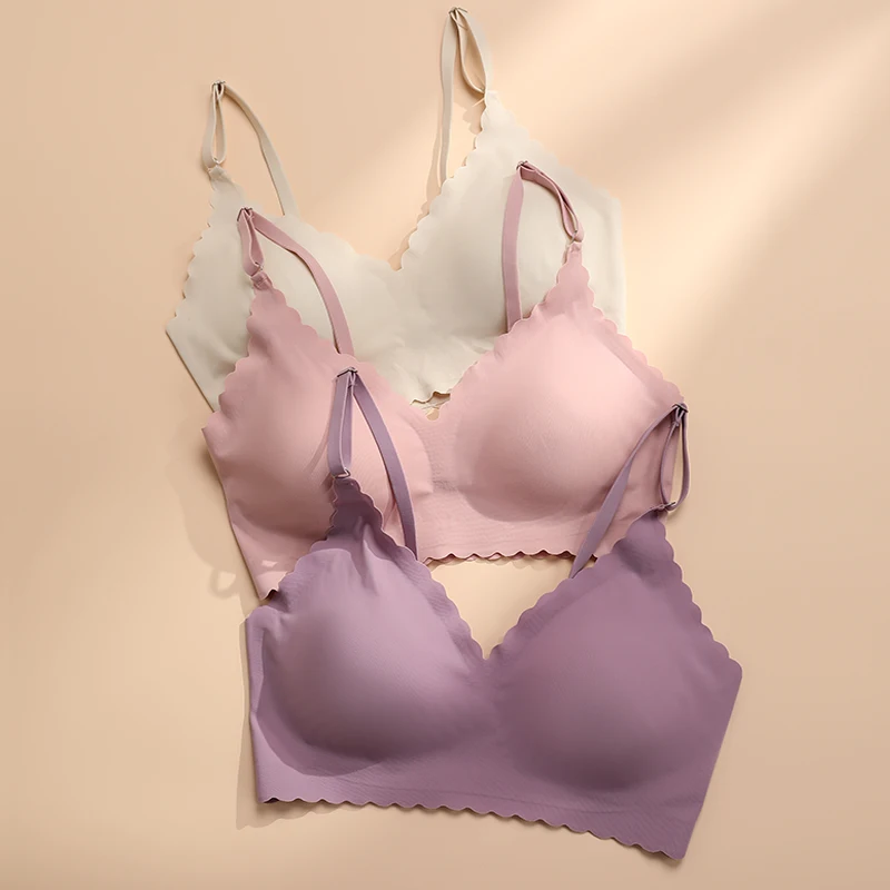 Hot Sale Comfy Bra WireFree Padded Wavy Edge Korea Laser Cutting Invisible Yoga Wear Ladies Bra Seamless Women Bra 4