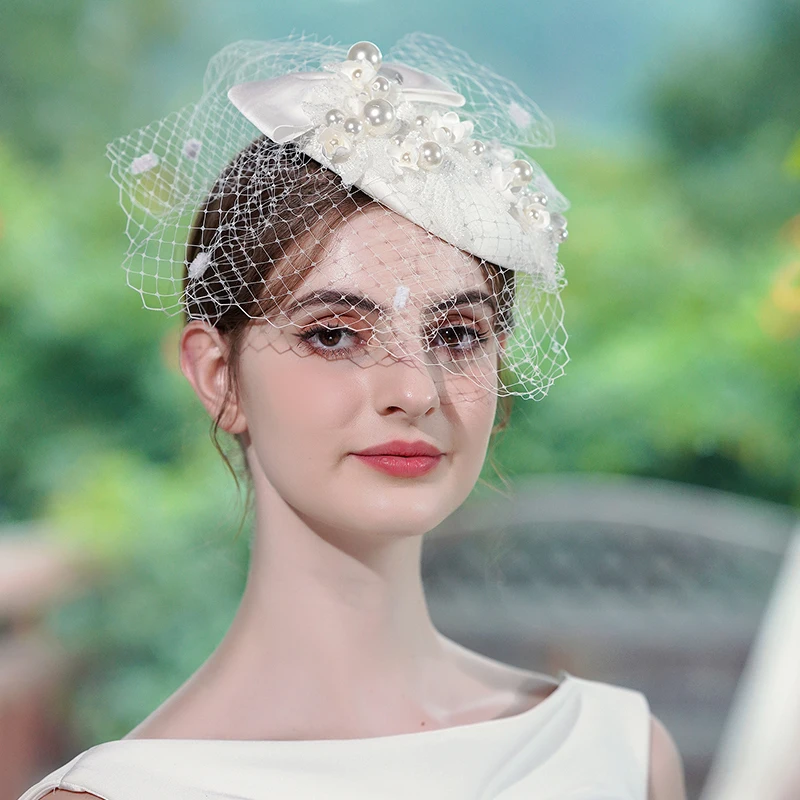 Hair Accessories Bridal Hair Accessories Fascinator Hats Luxury pearl bridal headwear handmade bridal headdress Fascinator wedding hair accessories photos medicine box hat party fedora
