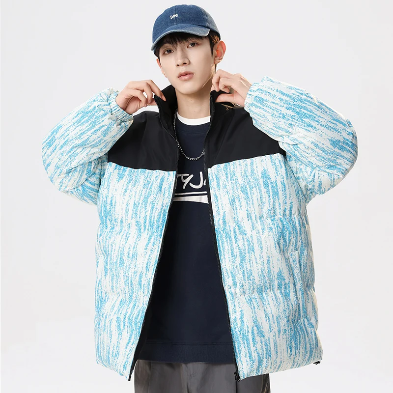 

Hip Pop Unisex Winter Warm Cotton Jackets Men Women Thicken Contrast Color Vintage Down Sport Coats Street Loose Couple Jackets