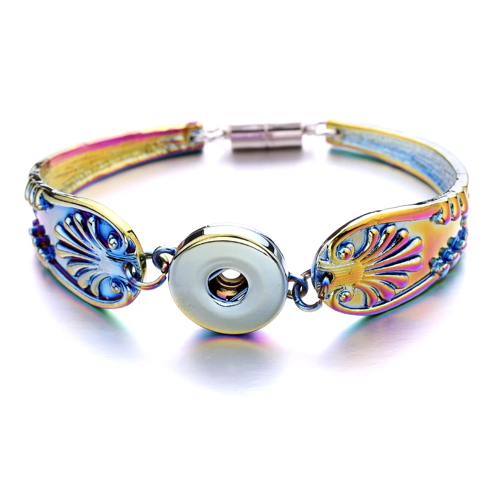 10pcs New Magnetic Snap Bracelets Flowers Carved Vintage 18mm Snap Button Bracelet for Women Men Jewelry