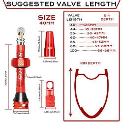 BUCKLOS CNC Aluminum Alloy Tubeless Presta Valve for MTB and Road Bike Tires (RED - 40MM)