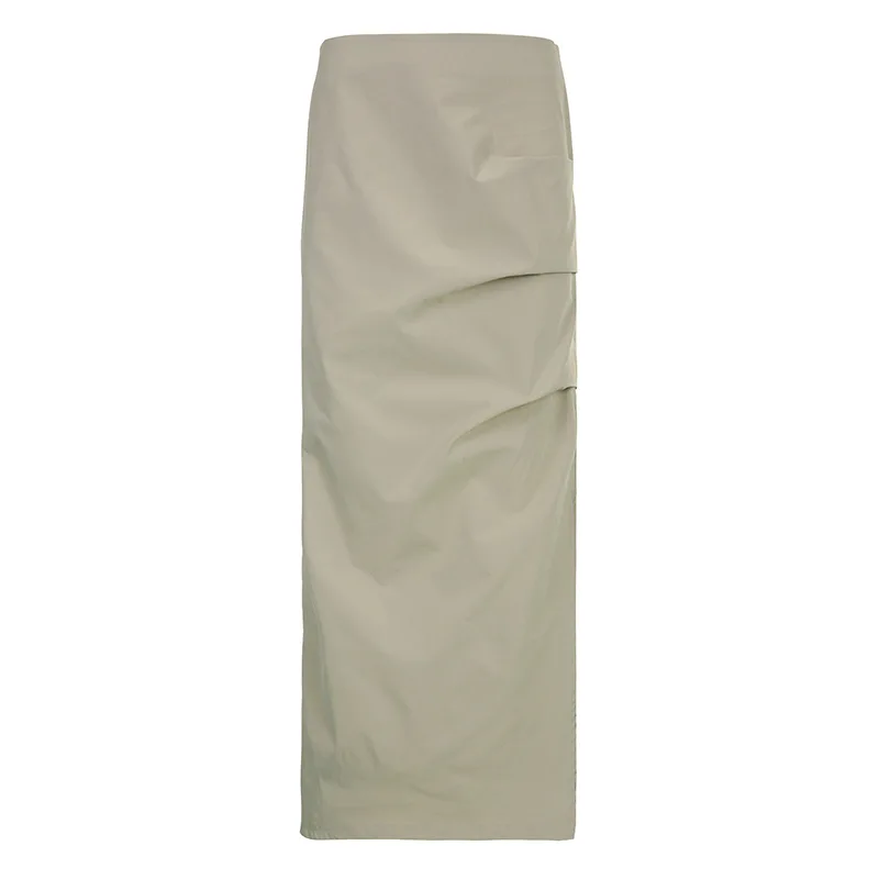 

Side Slit Pleated Skirt Female New Solid Color Street Style Simple Slim Floor-length