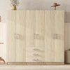 Large Wardrobe Closet 6 Doors, Wooden Wardrobe Cabinet with Big Drawers, Bedroom Armoire Dresser Wardrobe Clothes Organizer 2
