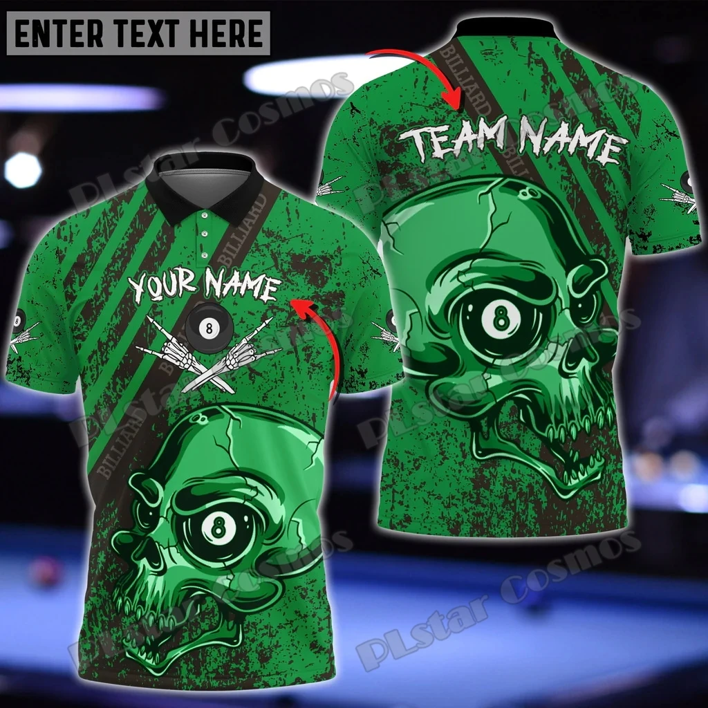 Billard 8-Ball-Schädel, bunt, personalisierbar, 3D-gedruckt, modisches Herren-Poloshirt, Sommer, Straße, Unisex, lässiges Poloshirt WK78 – Detail 13