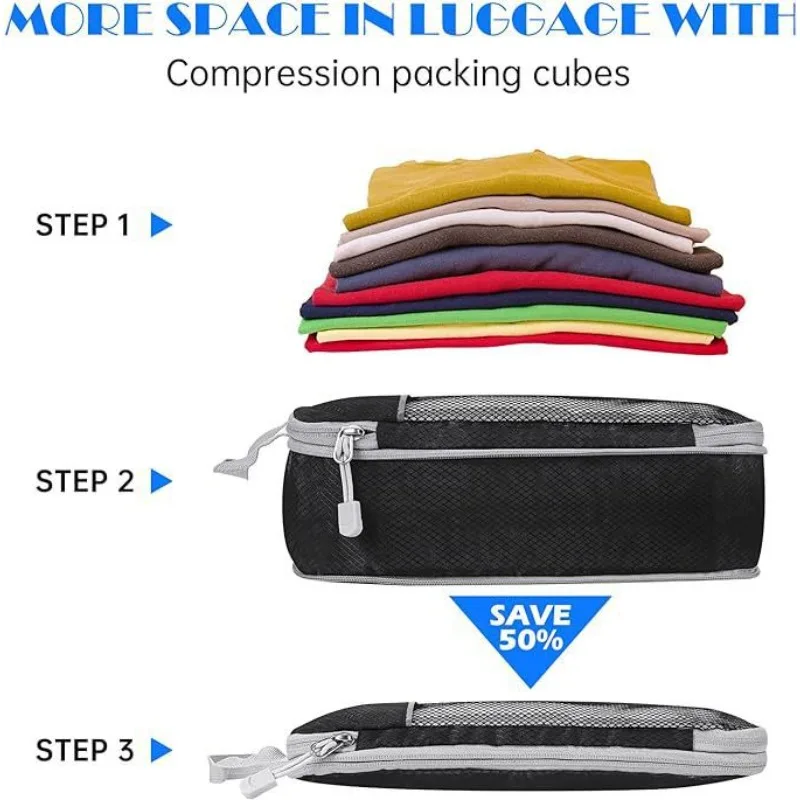 5PCS Travel Compressed Packing Cubes Storage Organizer Set With Shoe Bag Mesh Visual Luggage Portable Lightweight Suitcase Bag 4