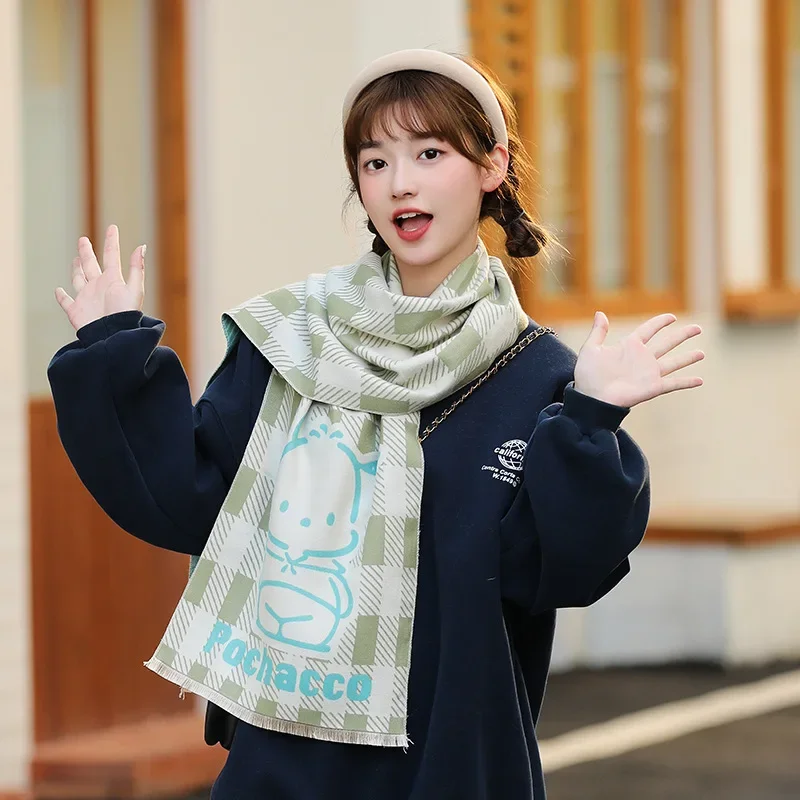 

MINISO Sanrio Pachacco Scarf Winter Ins Knitted Cold-proof Cartoon Cute Girl Heart Scarf Indoor Two-dimensional Student Shawl