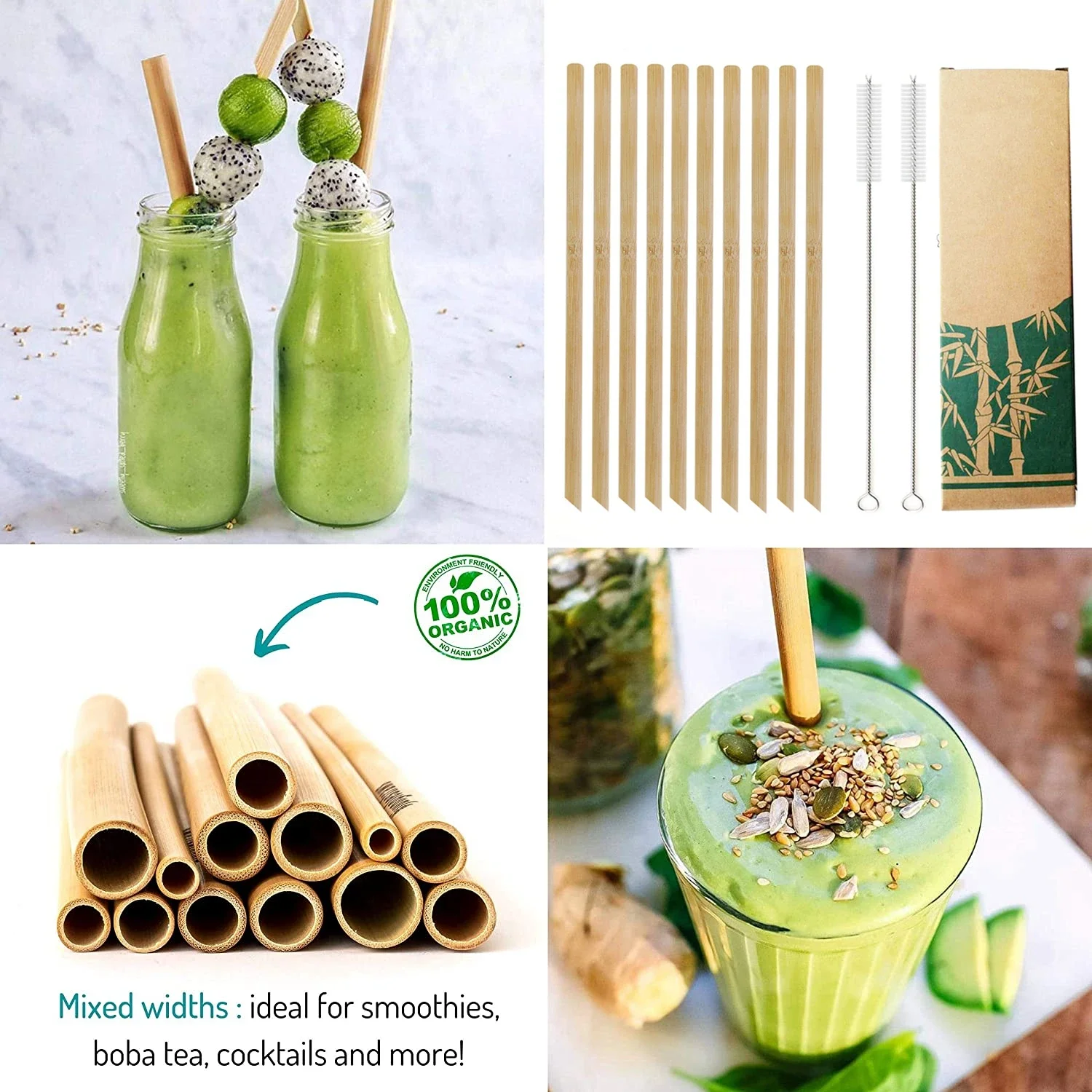 10Pcs 20cm Reusable Bamboo Straws Eco-friendly Bar Party Drinking Straw with Cleaning Brush Natural Bamboo Cocktail Straws drinking straws