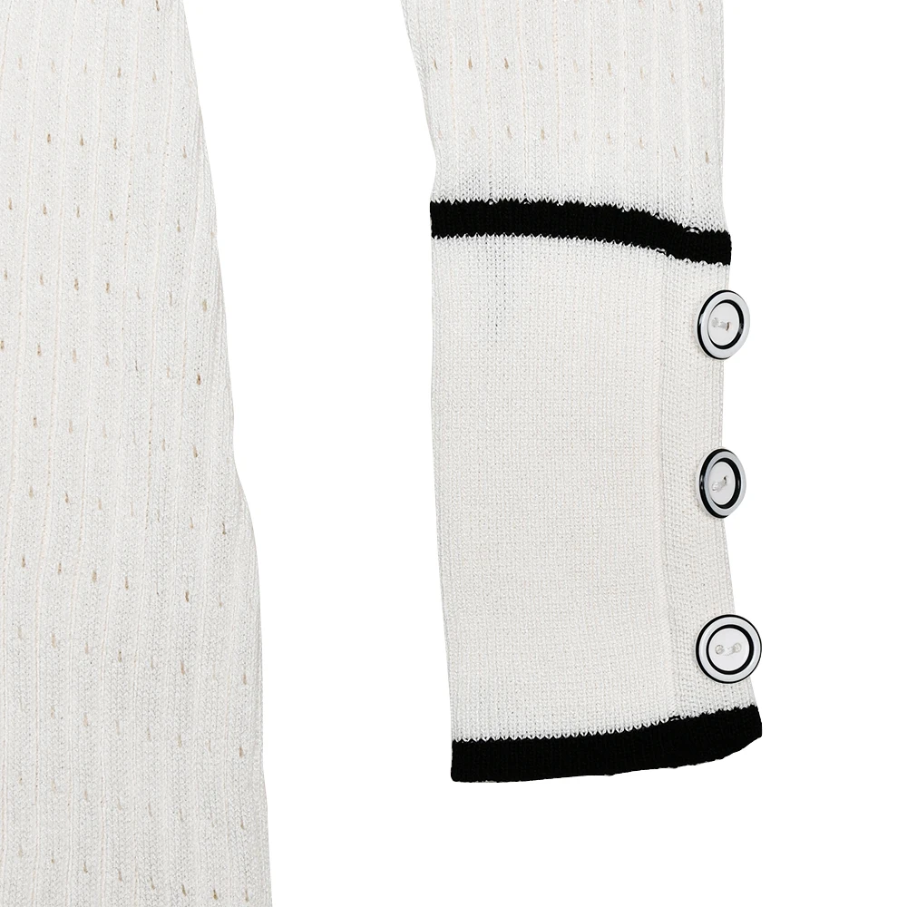 JULISSA MO Knitted Turn-down Collar Women Dress White Long Sleeve Single Breasted Dress Female Autumn Skinny Elegant Streetwear