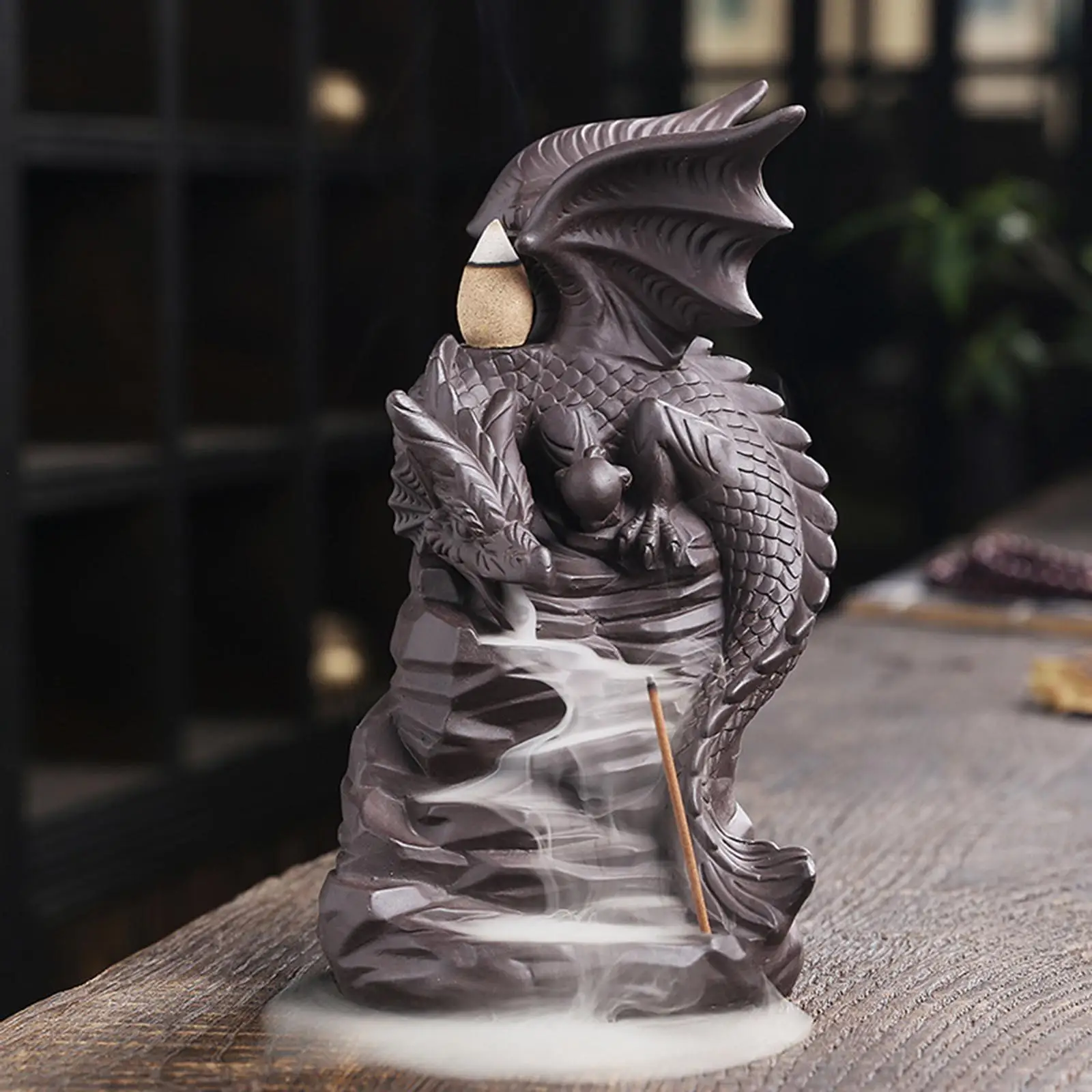 Dragon Backflow Incense Burner with Incense Cone Smoke Waterfall Incense Burner Holder Aromatherapy Home Decor Censer