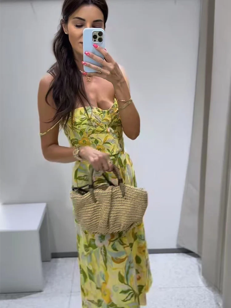 TFMLN Women Floral Print Skirt Two Piece Set Sexy Crop Sling Camisole Casual Beach Holiday Style A-line Skirts Sets Female New