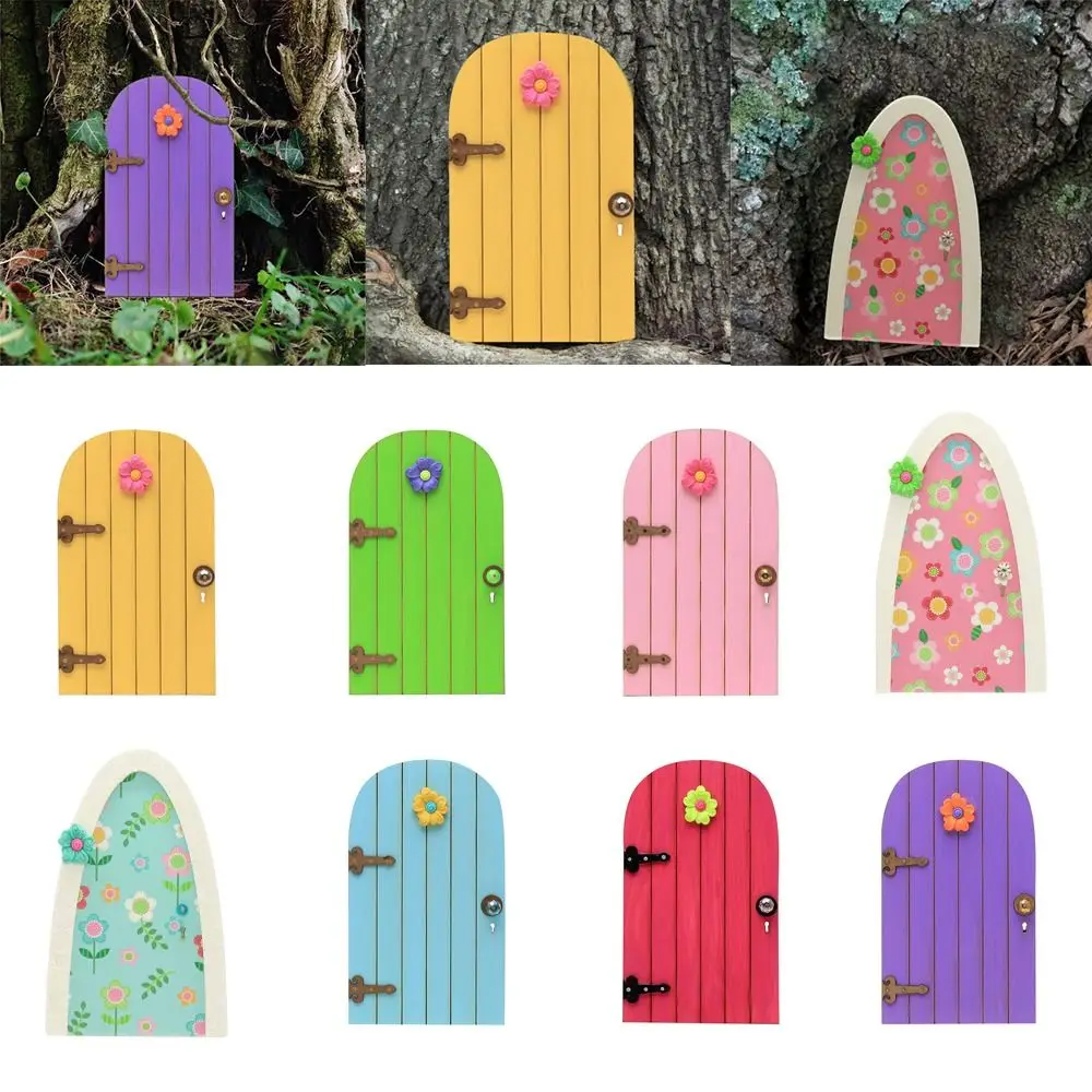 

Micro Landscape Fairy Gnome Door Figurines Wooden Elf Door Art Statues Outdoor Fairy Gardens Doors for Yard Decoration