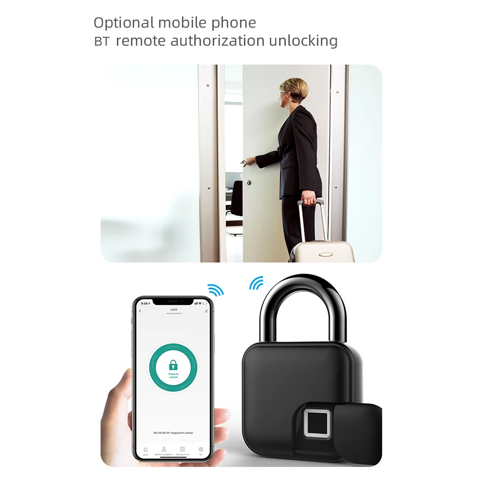 Tuya Fingerprint Padlock Portable Keyless Smart Padlock Waterproof USB Rechargeable Bluetooth-compatible for Indoor Outdoor