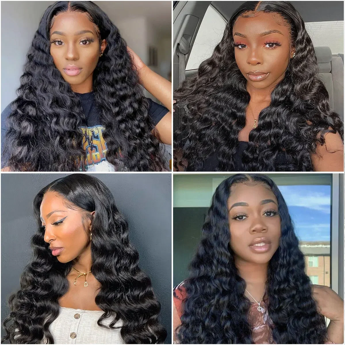 12-20 inch Loose Deep Wave Lace Front Human Hair Wigs Women 4x4 Pre-plucked Transparent Lace Closure Wig Natural Black BOBBI