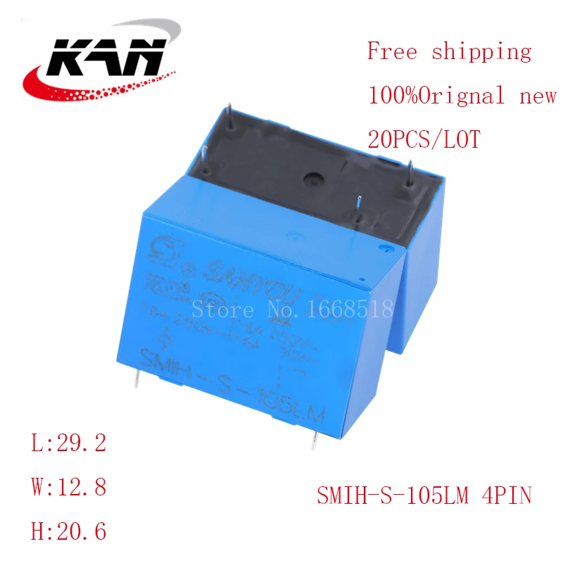 

Бесплатная доставка 20 шт. реле мощности SMIH-S-105LM SMIH S 105LM 5VDC 16A 250VAC 4PIN оригинальный новый