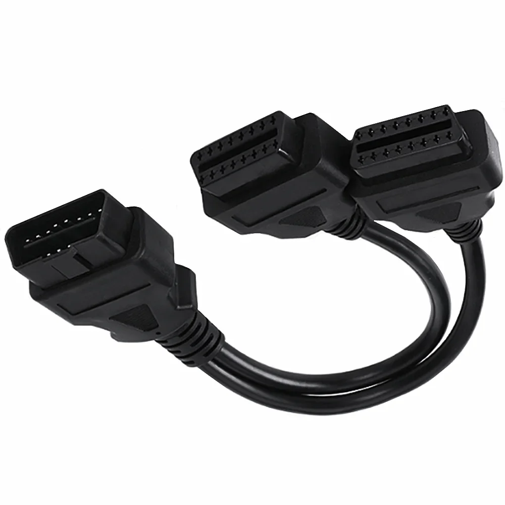 OBD2 Male to Dual Female Elbow Extension Cable with 16pins Available to Connected 1 IN 2 Converted OBD 2 Extender Adapter