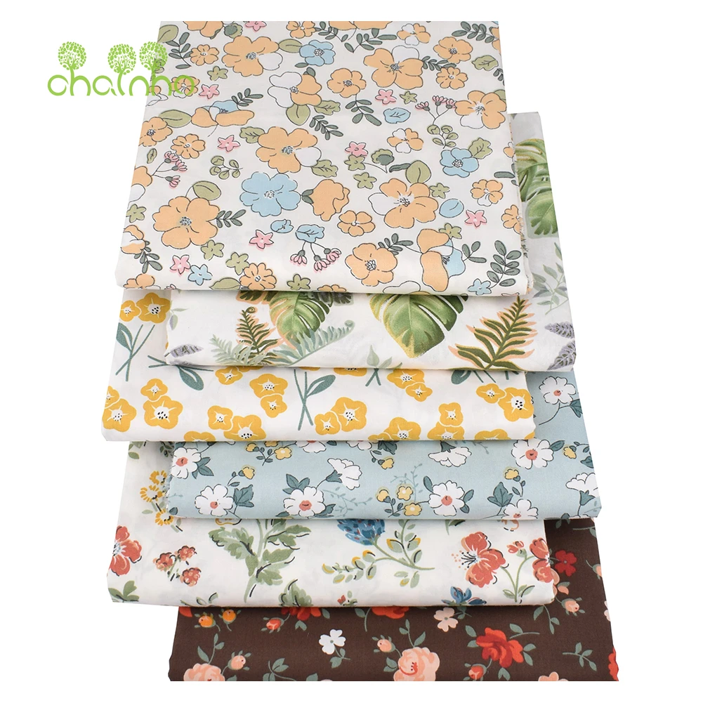 Chainho,Printed Twill Weave Cotton Fabric,DIY Sewing Quilting Material,Patchwork Cloth,6 Designs Floral Series,2 Sizes,15C278