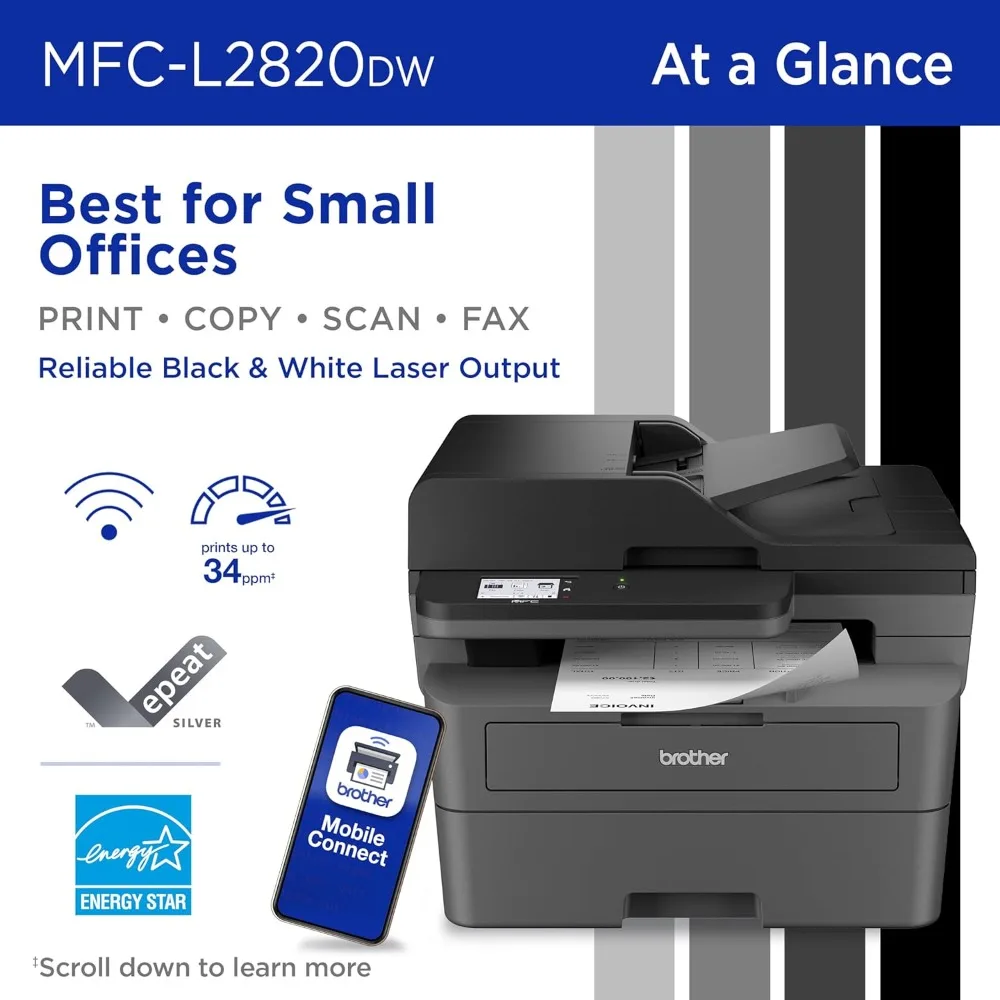MFC-L2820DW Wireless Compact Monochrome All-in-One Laser Printer with Copy, Scan and Fax, Duplex