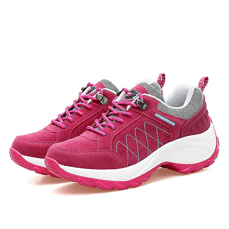 Ladies Sneakers Casual Lace-Up Thick Sole Wedge Heel Non-Slip Running Shoes Non-Slip Camping Mountaineering Hiking Shoes Zapatos