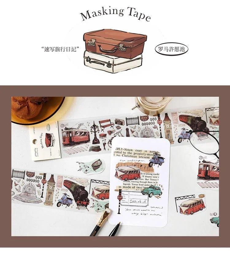 Washi Tape Retro Things Old Stuff Objects Car Kitchen Tool Beard Food Diy Label For Art Project Scrapbooking Journal Album Diary