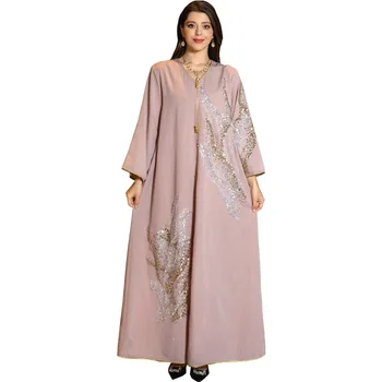 2023 Abaya for Women Dubai Floral Embroidery Luxury Sequined Casual Loose Dress Elegant Muslim Fashion Abaya Kaftan Dress 1