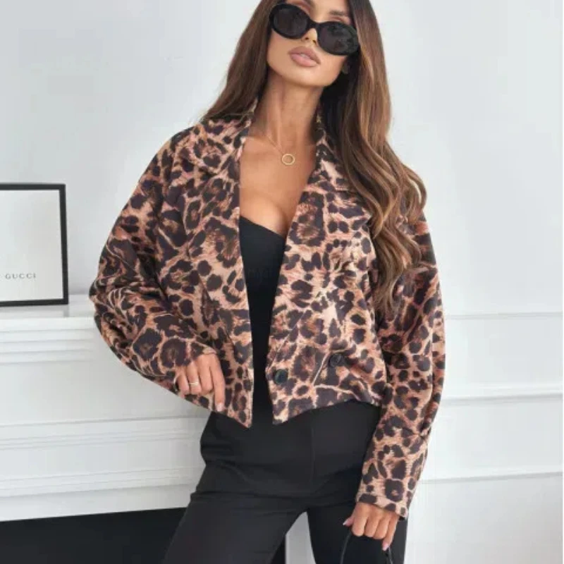 Autumn and Winter New Slimming Versatile Long Sleeved Short Leopard Print Suit Jacket for Women 177