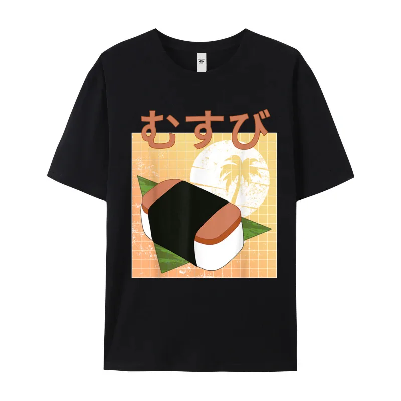Funny Retro 90s Japanese Kawaii T-Shirt Short Sleeve Newest Men Christmas Tops Tees Outdoor Tee Shirts Crew Neck Pure Cotton Funny Retro 90s Japanese Kawaii Spam Musubi Hawaii Design T-Shirt__19255 black