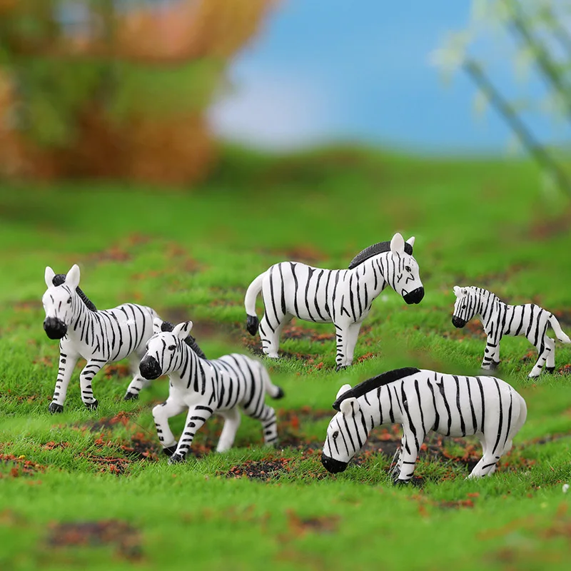 

6Pcs Simulation Zebra Family PVC Fairy Garden Miniatures Figurines Animal Mini Figures Landscape Farm Decoration for Kids Gift