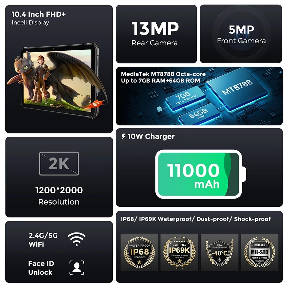 FOSSiBOT DT1 Lite 10.4-inch Rugged Tablet MT8788 Octa-core 2.0GHz