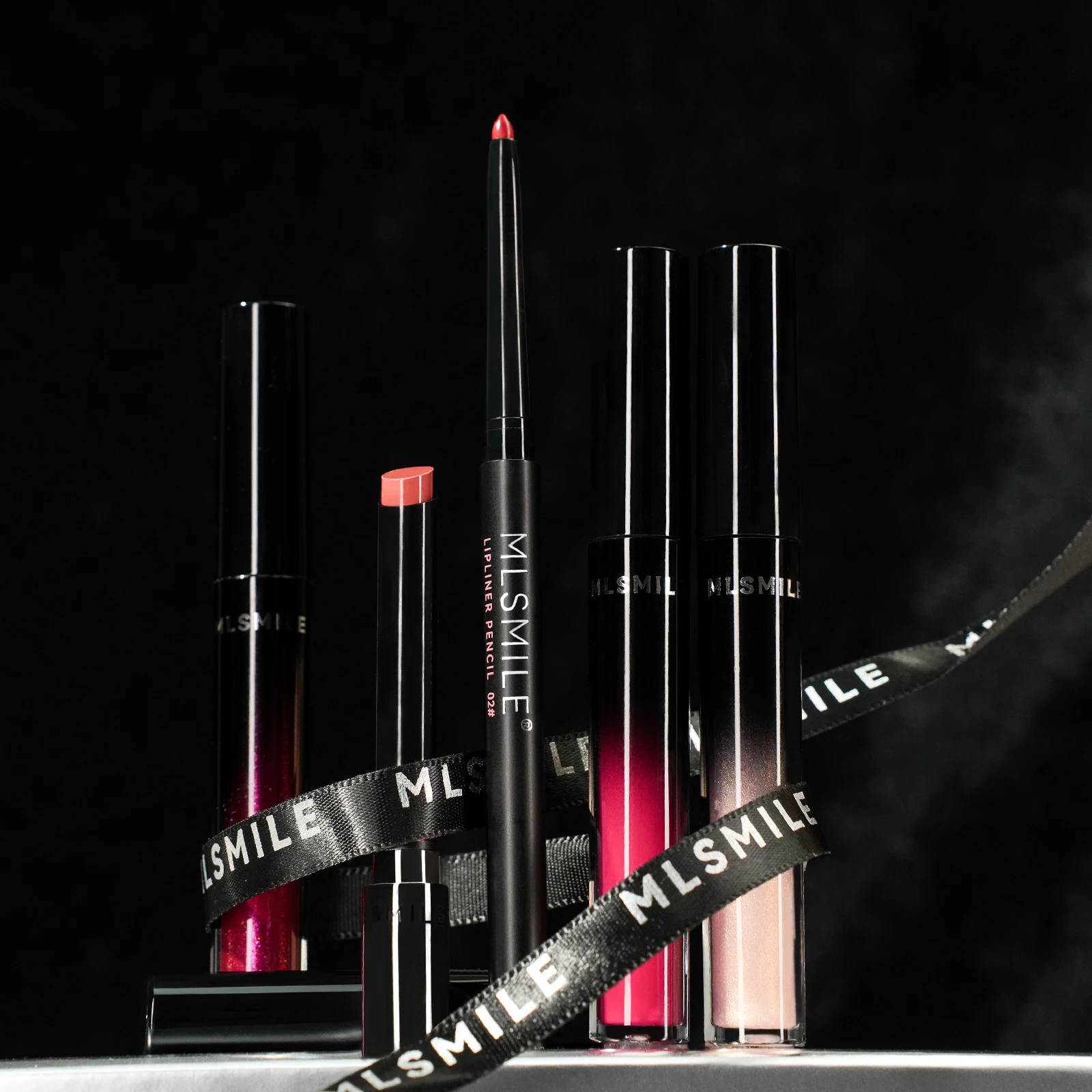 MLSMILE silver premium lip glaze gift set non-stick lip glaze lipstick liner 5pcs moisturizing natural waterproof enhance