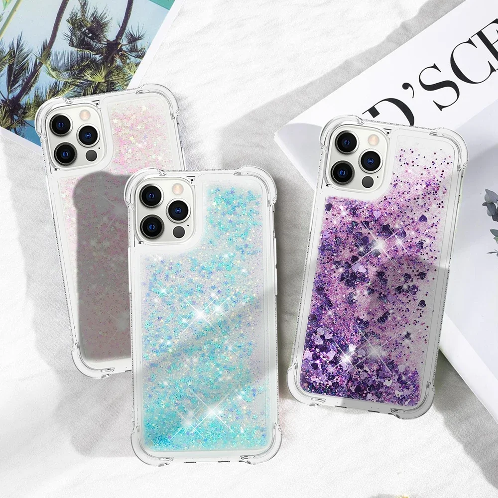 Sparkling Liquid Quicksand Phone Case with Clear Dynamic Glitter Design
