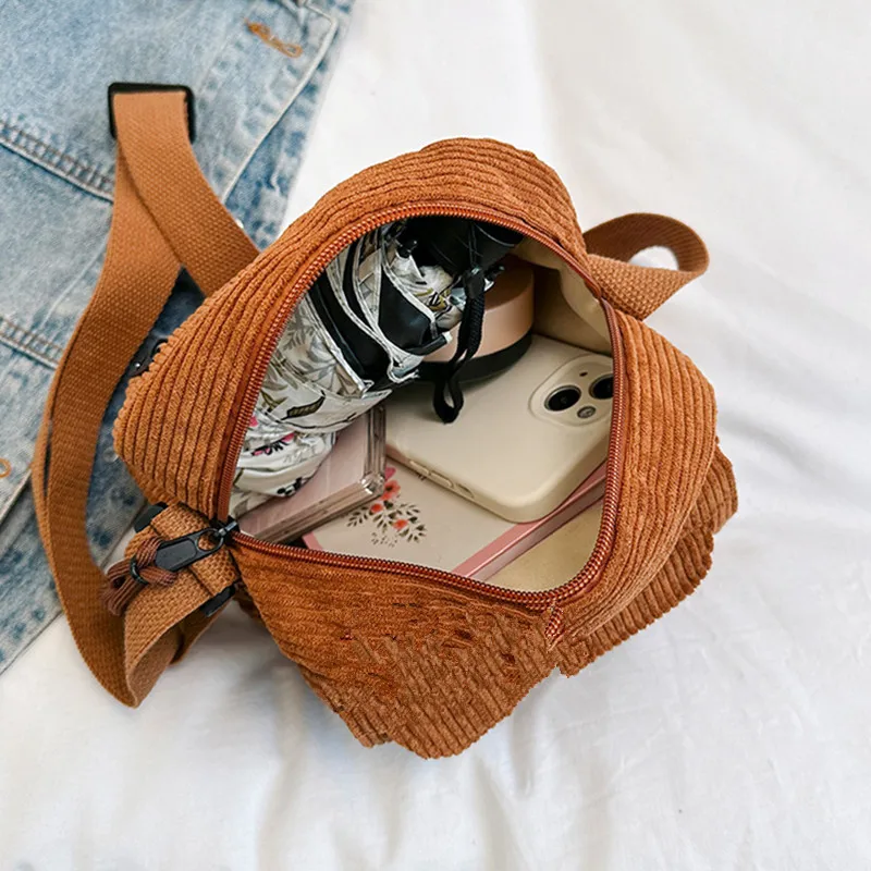 Corduroy Women's Small Shoulder Bag Teenager Girl Crossbody