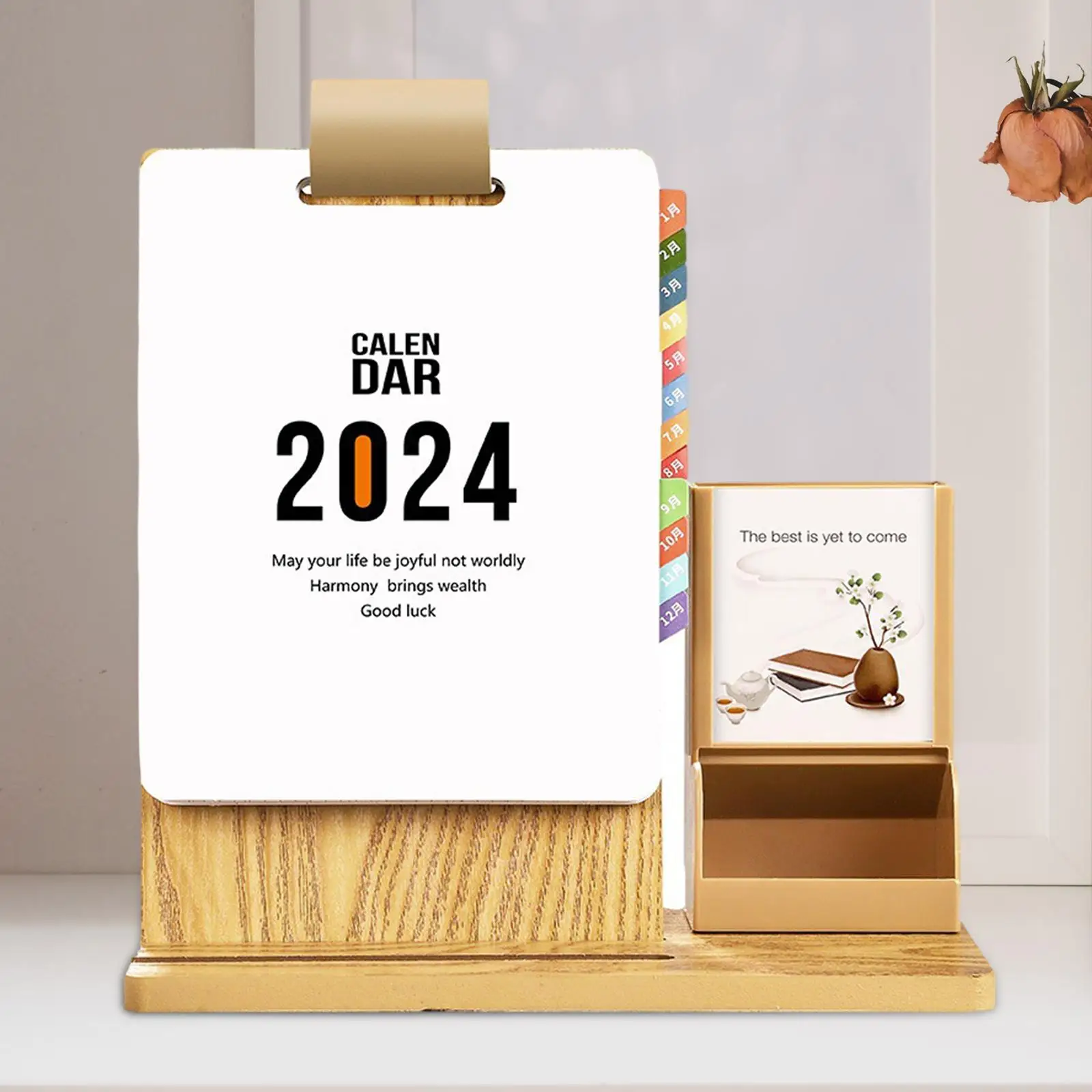 2024 Desk Calendar with Pencil Holder Simple Storage Box Creative Desktop Calendar for Office Dormitory Desk Study Room Desktop